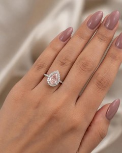 New Design 10K Solid Gold 1.5 CT Pear Cut Light Pink Diamond Halo Ring, Tear Drop Design Engagement Ring For Women, Om Gems - Product Image 2