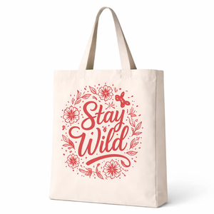 กระเป๋าผ้าแคนวาส AMANI 250gsm ขนาด 12x17 นิ้ว หูหิ้วยาว เป็นมิตรกับสิ่งแวดล้อม ใช้ซ้ำได้ พิมพ์ลายตามสั่ง Stay Wild - Product Image 1