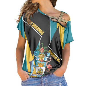 T-shirt à manches courtes pour femmes avec imprimé drapeau des Bahamas, col rond, haut décontracté, vêtements de nuit en polyester respirant pour l'été - Product Image 2