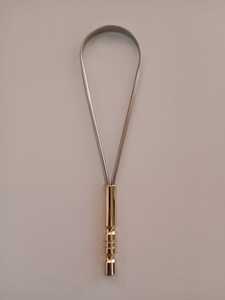 ที่ทำความสะอาดลิ้นสแตนเลสด้ามจับทองเหลืองมีดโกนสองด้านสำหรับผู้ใหญ่ - Product Image 2