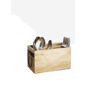 Boîte de rangement en bois massif pour fournitures de bureau, vaisselle portable pour comptoir de salle à manger, support pour couverts de pique-nique - Product Image 1