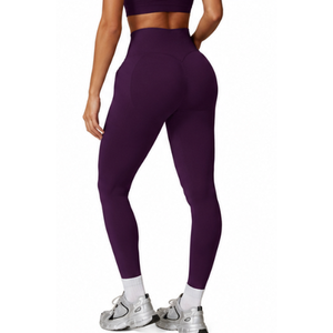 Legging de yoga couleur unie taille haute à compression ventre plat, respirant, en Spandex/Nylon, prix de gros - Product Image 4