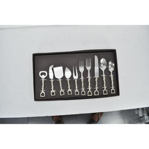 10 Pcs Silver <b>Flatware</b> And Cheese Knife Sets Custom Gift Box Packed Latest Arrival Horse Stirrup Cutlery Set Restaurant Cafe Use - Product Image 1