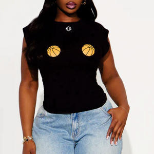 Camiseta Corta sin Mangas Personalizada, Ajustada, Elástica, de Algodón, Estilo Urbano, con Estampado Gráfico, Marca Privada, Camiseta de Moda para Mujer, Venta al Por Mayor OEM - Product Image 2