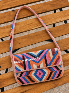 Handcrafted Embroidery Beaded Flap Shoulder <b>Bag</b> Women Bohemian Geometric Pattern Colorful Eco-Friendly Lightweight Single <b>Strap</b> - Product Image 6