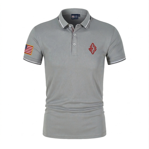 Camiseta de Verano para Hombre, Bordada, de Color Sólido, Manga Corta, Cuello Alto Informal, Corte Holgado, Estilo Europeo Americano - Product Image 3