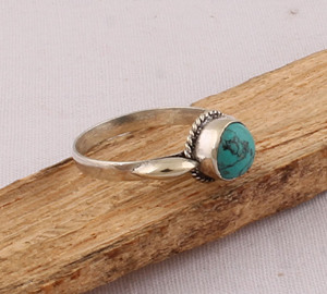 Natural Turquoise Bezel Setting Band <b>Ring</b> <b>925</b> Sterling <b>Silver</b> Women's Genuine Purple Gemstone Wedding February - Product Image 3
