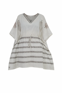 Vestido Kaftán Mini de Playa, Estampado Floral, de Algodón Ecológico, Cuello en V, Mangas Murciélago, para Primavera/Verano - Product Image 2