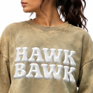 Conjunto Deportivo para Mujer, Estilo Minimalista, Cuello Redondo, Manga Larga, Diseño con Estampado de Letras Hawk Bawk, Algodón Lavado, Corte Holgado Informal, Otoño - Product Image 4