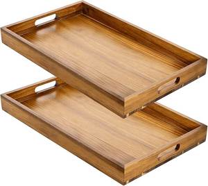 Ensemble de plateaux de service rectangulaires en bois massif, matériau naturel poli, décoration moderne pour la maison, plateau de table - Product Image 1