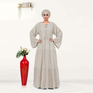 Kaftan en rayonne de qualité supérieure, coupe modeste, avec silhouette évasée superposée, encolure ornée de dentelle, tissu respirant, coupe décontractée, tenue décontractée - Product Image 3