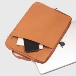 Modern Tan Slim Leather Laptop Sleeve Premium Handmade Business Laptop Bag with Elegant Professional Design - Product Image 3