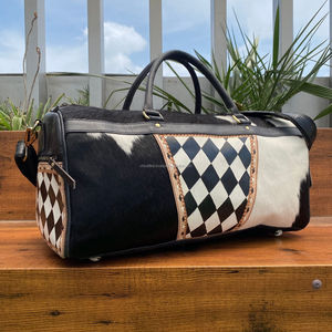 Mode personnalisée grande capacité en cuir de vachette véritable Sport Fitness sac polochon à carreaux 2 pièces Combo Set pour hommes et femmes - Product Image 5