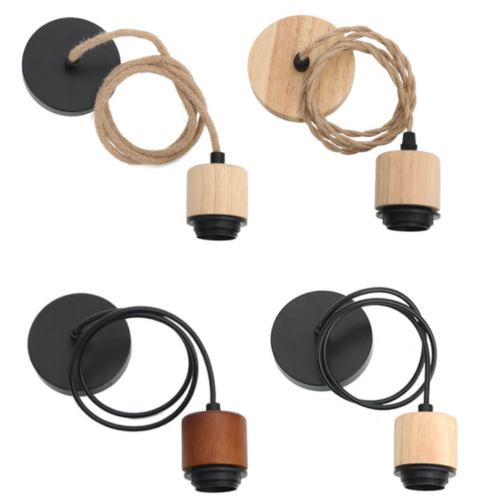 E27 Retro Lamp Holder Pendant Light Wood Hanging Cord Lamp Head Hanging Lamp Rope DIY Pendant Light Lamp Head Accessories