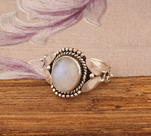 Luxury Natural Rainbow Moonstone <b>Ring</b> Elegant 925 Sterling <b>Silver</b> Gold Plated <b>Statement</b> Band - High-Quality Blue Flash <b>Ring</b> - Product Image 1