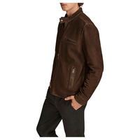 Chaqueta de Cuero Leathertex para Hombre, Hecha a Mano, de Gamuza de Oveja Color Chocolate, Estilo Café Racer, Edición Clásica Minimalista, Talla Grande para Verano