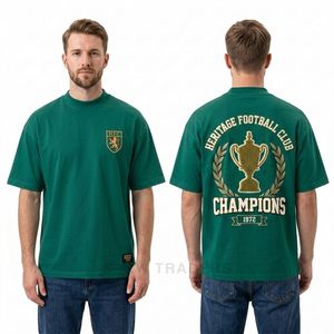 เสื้อยืดสีเขียวทรงหลวมพิมพ์ลายกราฟิกฟุตบอลสไตล์เฮอริเทจ โอเวอร์ไซส์ สวมใส่สบายๆ สไตล์สตรีทแวร์ - Product Image 3