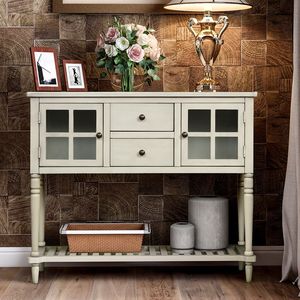 Consolle in Legno/Vetro Stile Rustico con Ripiano Inferiore, Mobile Buffet Contenitore per Soggiorno, Credenza in Stile Moderno - Product Image 1