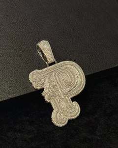 Pendentif initial P Hip Hop en argent sterling 925 pavé de moissanite, tendance unisexe pour les soirées - Product Image 1
