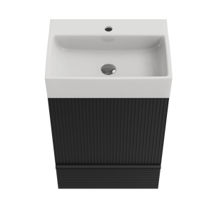 Mobile bagno moderno Gada 20 pollici a righe nero opaco, mobiletto freestanding con lavabo in ceramica, pronto per il montaggio (KD-Ready) per bagni moderni - Product Image 6