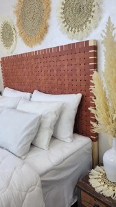 Contemporary Wooden Cane Webbing Headboard <b>Queen</b> Bed Handcrafted Natural Boho Bedroom Furniture Design Accent - Product Image 6