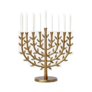 Menorah de aluminio con diseño de hoja dorada para iluminación decorativa de mesa en casas y villas, portavelas de Hanukkah. - Product Image 1