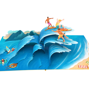 Wholesale 3D Pop Up <b>Card</b> Summer Beach Surfing Design Theme Custom Holiday Summer 3D Greeting <b>Card</b> Offset Printing Luxury <b>Card</b> - Product Image 3