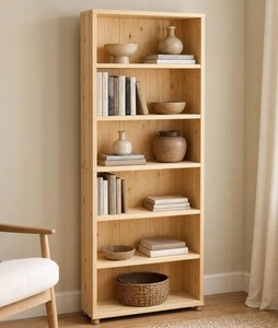 Modern Wooden Bookcase 6 <b>Shelves</b> Storage Rack Freestanding Cubby <b>Shelf</b> <b>Unit</b> for Living Room Home Office - Product Image 4