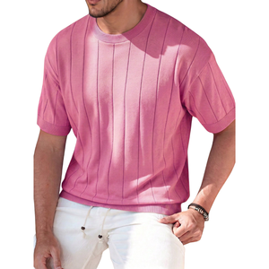 <b>Men's</b> O-Neck Short Sleeve Casual Shirt Spandex/Polyester Knit Breathable Quick Dry <b>Stretchy</b> Lightweight Regular Fit Summer Wear - Product Image 1