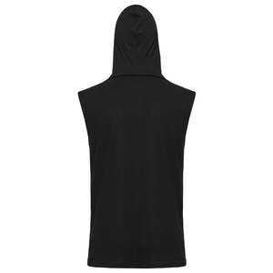 Gilet pour homme noir gothique punk à capuche, style décadent, en maille tricotée, coupe ajustée, avec empiècements en similicuir - Product Image 3