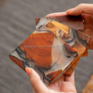 Dessous de verre carrés en bois de résine époxy haute qualité, logo personnalisé, cadeau d'affaires, ensemble de verres de table pour tasse à thé, vente en gros de sous-verres gratuits - Product Image 5