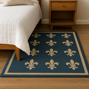 Handmade Modern navy blue golden Wool Rug Custom Artistic Area <b>Carpet</b> from India Wavy Design Washable for Home or Picnic Use - Product Image 3