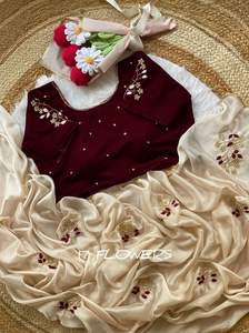 Sari Clásico de Tela de Seda Rangoli para Fiesta Nupcial con Blusa Exclusiva, Ropa Étnica para Bodas y Festivales Indios para Mujeres - Product Image 4