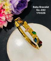 Gelang Anak Trendy Berlapis Emas dengan Bezel Baja Anti Karat, Batu CZ, Dapat Disesuaikan, Motif Geometris Floral Baguette Multiwarna