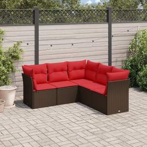 Ensemble de canapés de patio en polyrotin marron 5 pièces avec coussins, meubles d'extérieur durables - Product Image 1