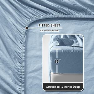 100% Linen Woven Modern Grade 4-Piece Bed <b>Sheet</b> <b>Set</b> Dusty Blue Color 100TC Solid Pattern Eco-Friendly All-Season - Product Image 4