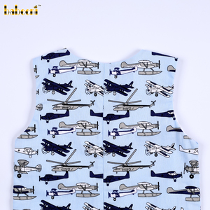Bavoirs pour bébé Babeeni avec motif d'avion volant, combinaison smockée OEM ODM à fermeture par boutons-pression - BB3575 100% coton biologique - Product Image 6