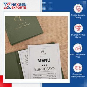 Nueva Llegada de Stock, Cubierta de Menú de Cuero PU Ecológico Hecha a Mano de Calidad Excepcional y Altamente Duradera con Logotipo Personalizado para Uso en Restaurantes - Product Image 6