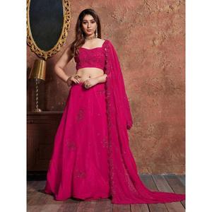Pink Sequins Work Georgette Wedding Wear <b>Lehenga</b> Choli - Product Image 4