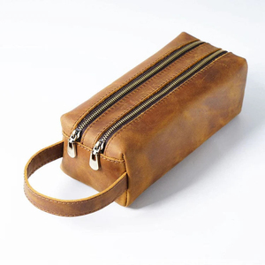Trousse de Toilette en Cuir avec Fermeture Éclair, Poignée Souple, Taille Moyenne, Étui Cosmétique Classique, Organisateur de Voyage Portable - Product Image 3