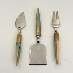 Ensemble de 3 pièces en métal argenté poli pour le fromage avec manche en résine pour table de petit-déjeuner, couteaux à fromage, ensembles de spatules à beurre - Product Image 4