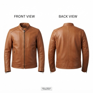 Chaqueta de Cuero PU de Piel de Oveja Premium, 380 GSM, Marrón Oscuro, Multipanel, Logotipo Personalizado en Relieve, Ropa Exterior para Motociclistas, Ecológica e Impermeable - Product Image 2