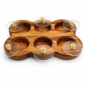 Best selling Rectangular acacia Spice <b>Box</b> Masala Dabba Acrylic Lid with 6 Round Compartments Food Safe Dry-Fruit <b>Box</b> Set - Product Image 5