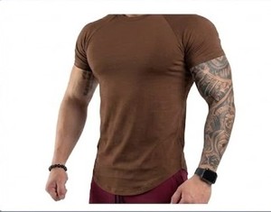 Men's Beige <b>Raglan</b> Sleeve Slim Fit T-Shirt O-Neck Casual Blank Solid Color Breathable Knitted 100% Cotton Workout <b>Top</b> - Product Image 2