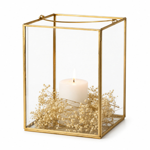 Deluxe Quality Square Gold Metal Frame Glass <b>Hurricane</b> <b>Candle</b> Holder <b>Candle</b> Lantern for Home Ramadan & Events Decor - Product Image 1
