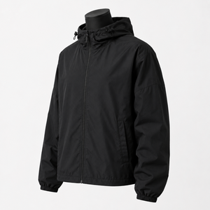 <b>Men's</b> <b>Black</b> Hooded <b>Windbreaker</b> Jacket Windproof Zipper Closure Casual Outdoor Wear Autumn Season Polyester Shell - Product Image 4