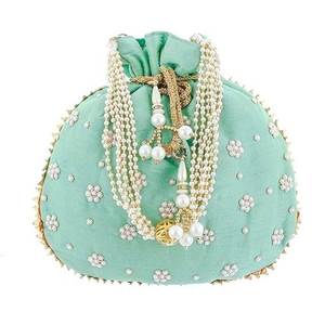 Bolso de mano tipo Potli con cordón, bordado y con cuentas, para fiesta de noche, boda, nupcial, para guardar joyas y cosméticos - Product Image 4