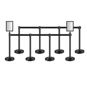 8 Pezzi Pali Divisori Retrattili in Acciaio al Carbonio Neri con Base Cava a Iniezione di Sabbia e Finitura Sabbiata - Product Image 2