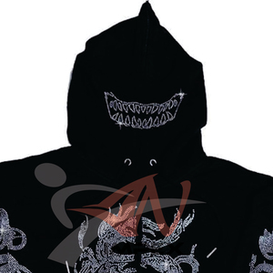 Sweat à capuche zippé intégral pour homme, personnalisé, avec broderie de crâne surdimensionné et strass scintillants - Product Image 6