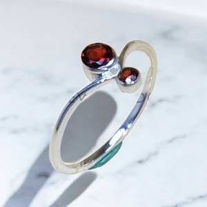 925 Sterling <b>Silver</b> Natural Double <b>Garnet</b> Gemstone <b>Ring</b> January Birthstone Handmade Minimalist Design Wedding Engagement <b>Rings</b> - Product Image 1